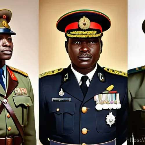 Home 23 중앙아프리카 공화국 안드레 콜링바 생애 - **Prompt:** A dynamic, multi-panel portrait sequence depicting André Kolingba's ascent through milit...