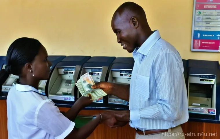 중앙아프리카 공화국 환전 및 통화 정보 - **Prompt 1: Currency Exchange at a Bank in Bangui**
A realistic photograph of a Caucasian female...