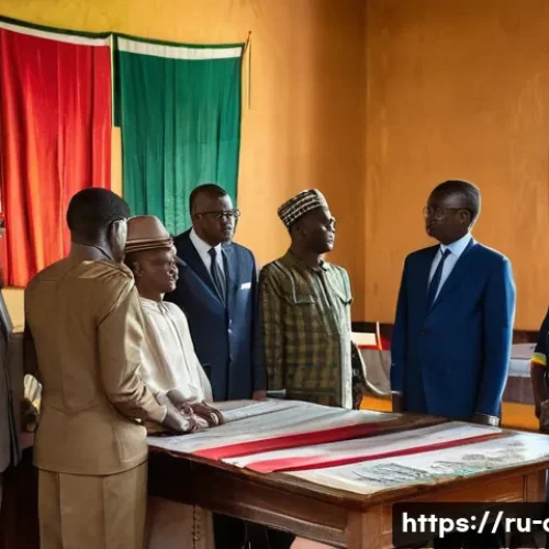 Home 32 중앙아프리카 공화국 혁명과 군부 정권 - A detailed scene depicting the early years of the Central African Republic’s independence in 1960, s...