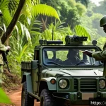 Home 18 중앙아프리카 공화국 프랑스와의 관계 - A vibrant scene depicting French and Central African Republic (CAR) military cooperation: French sol...