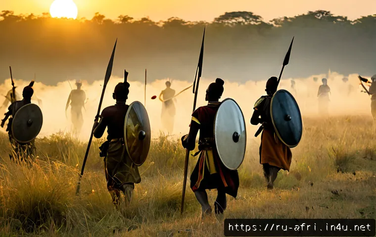 Home 17 중앙아프리카 공화국 역사적 전투 - Photorealistic historical reenactment of a late 19th-century Banda warrior defense in the savanna of...