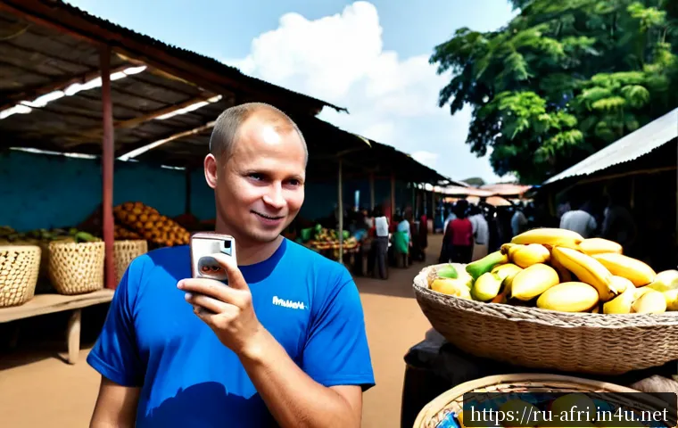 Home 17 중앙아프리카 공화국 언어 장벽 극복법 - Photorealistic scene in Bangui, Central African Republic: a Russian-speaking traveler and a local Sa...